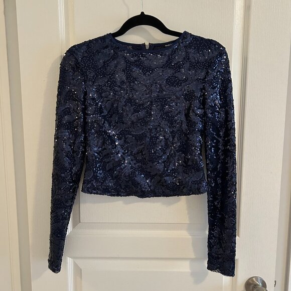 Marciano Los Angeles Navy Sequin Long Sleeve Top – XS - Picture 4 of 4